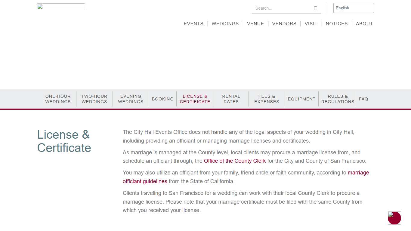 License & Certificate – San Francisco City Hall Events