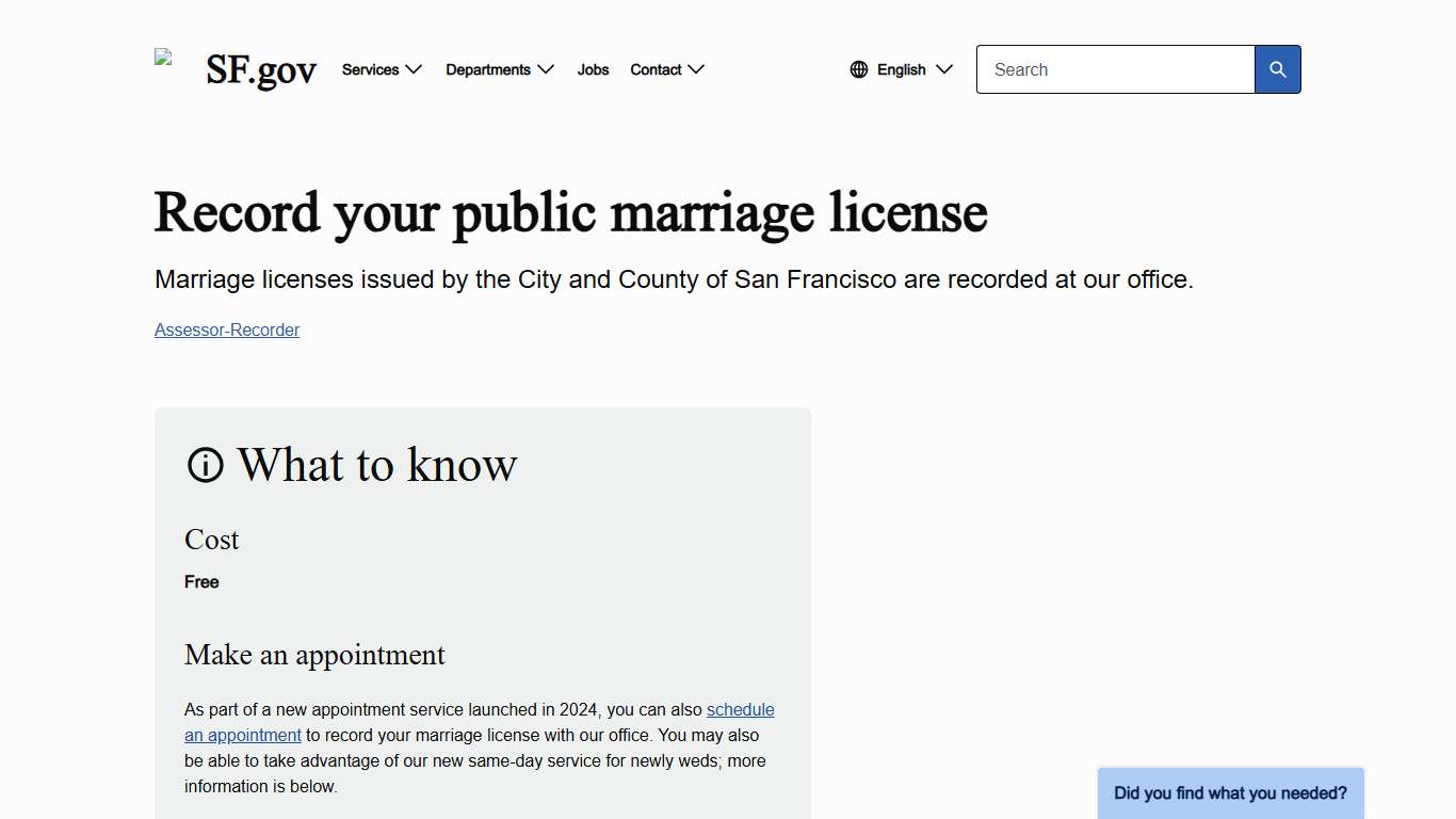 Record your public marriage license | SF.gov